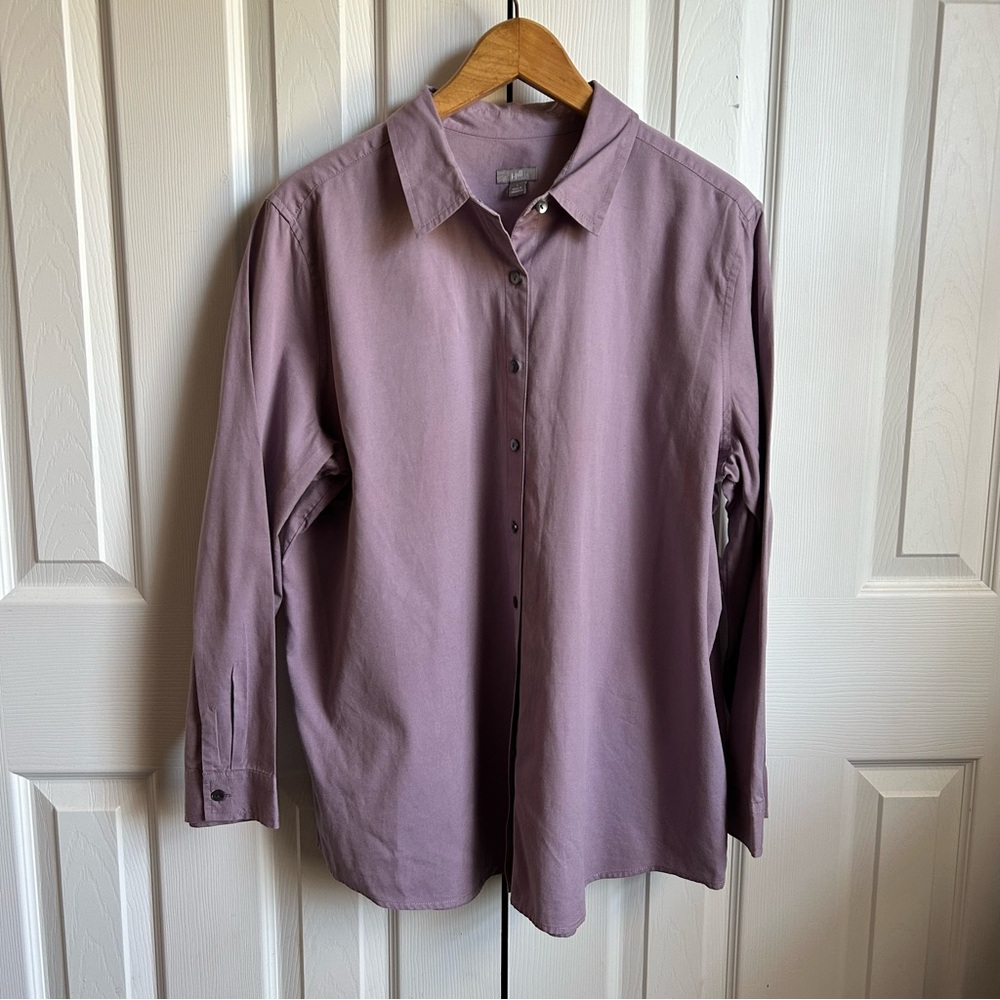 J. Jill 100% cotton soft purple long sleeve button down minimalist poplin shirt